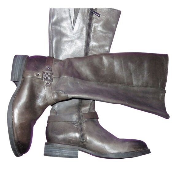 VINCE CAMUTO Farren Brown Italian Leather Full Zip Riding Boots 8.5 - Picture 1 of 7